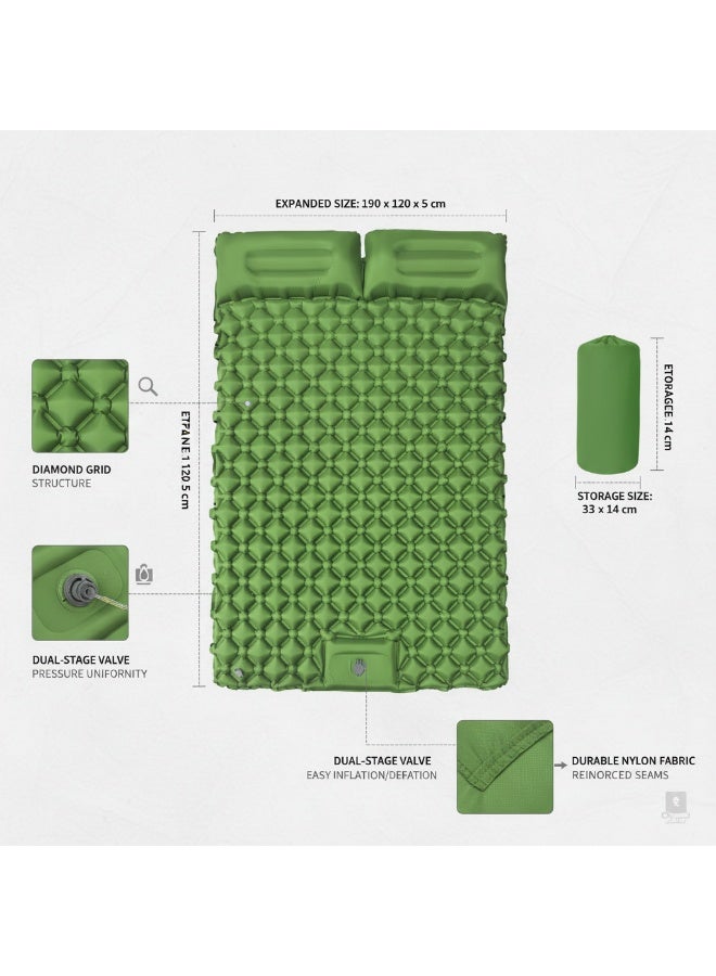 Teranorix Double Camping Sleeping Mat [with Pillow + Foot Pedal Air Pump] | Ultralight 1.2kg | Thickened 6CM | Army Green Mat | Suitable for Families and Couples (Tent Camping / Backpacking / Hiking) - Image 3