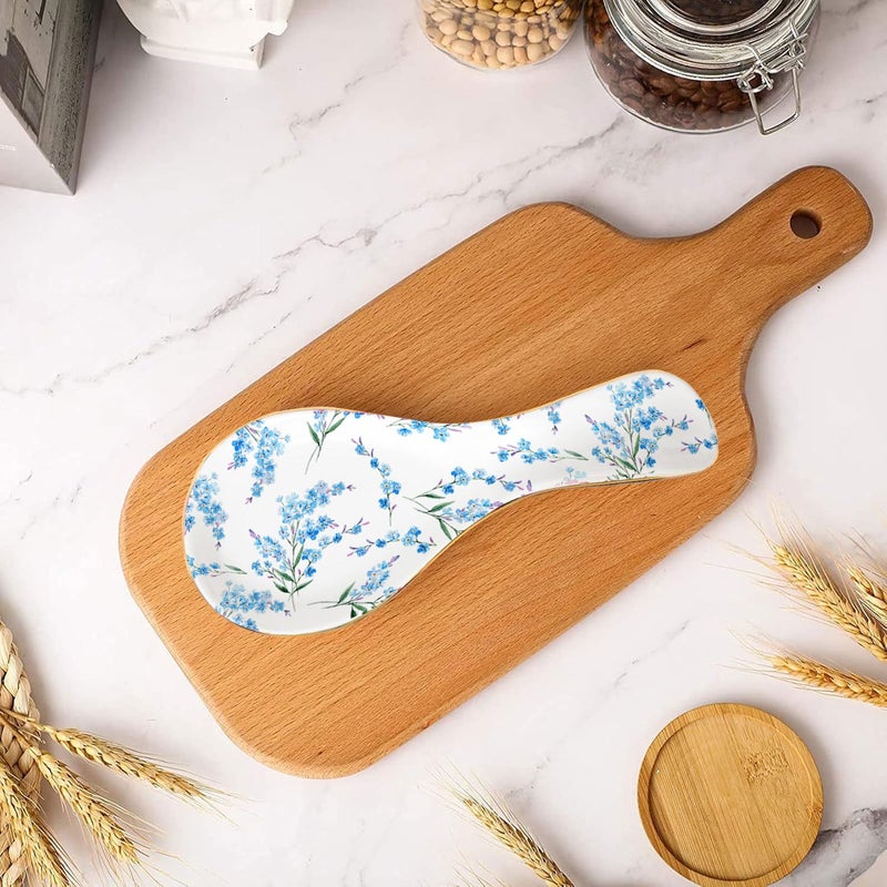 LEAZUL Ceramic Spoon Rest for Stove Top Kitchen Counter Large Spoon Holder Farmhouse Floral Flowers Print Coffee Spoon Cooking Utensil Tools Rest Modern Kitchen Decor - Image 2