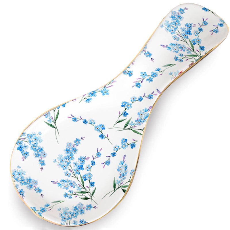 LEAZUL Ceramic Spoon Rest for Stove Top Kitchen Counter Large Spoon Holder Farmhouse Floral Flowers Print Coffee Spoon Cooking Utensil Tools Rest Modern Kitchen Decor - Image 1