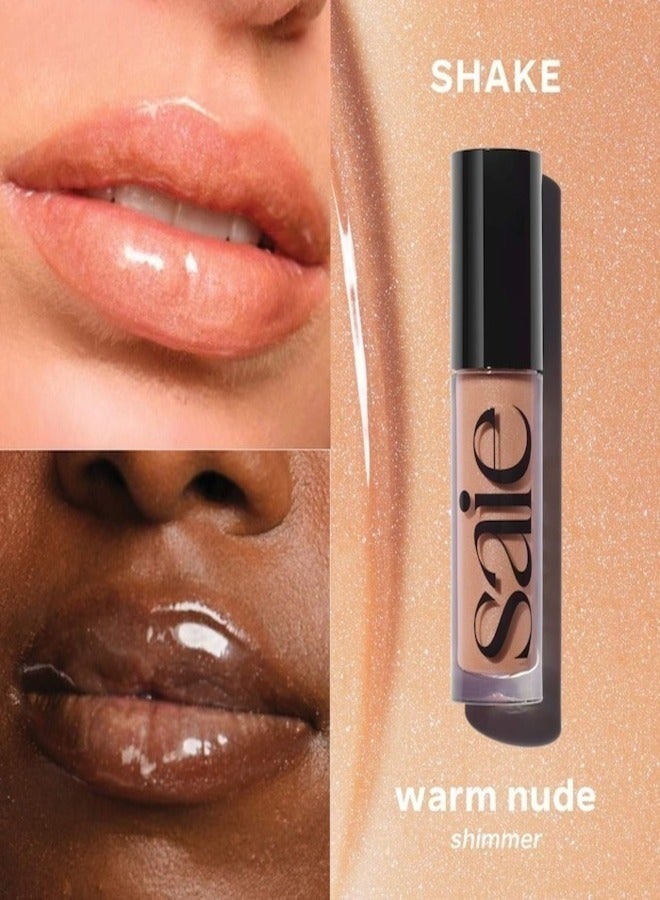 Saie Glossy Bounce™ High Shine Lip Gloss - Shake - warm nude shimmer , Moisturizing Oil Infused, 5ml - Image 2