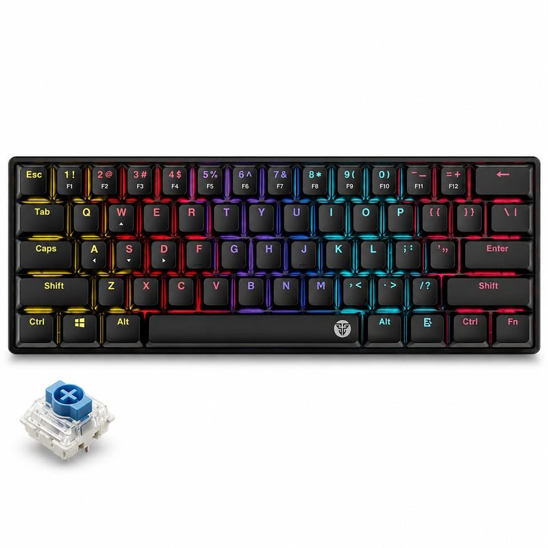 FANTECH ATOM Gaming Mechanical Keyboard - Low Profile Switches - RGB 17 Modes - Extra Keycaps (Black (Blue Switch), AIR61 MK311)