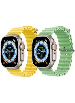 Silicone Ocean Band Strap Yellow Silicone Ocean Band Strap Mint Green Set of 2 for Apple Watch Ultra 8 49mm