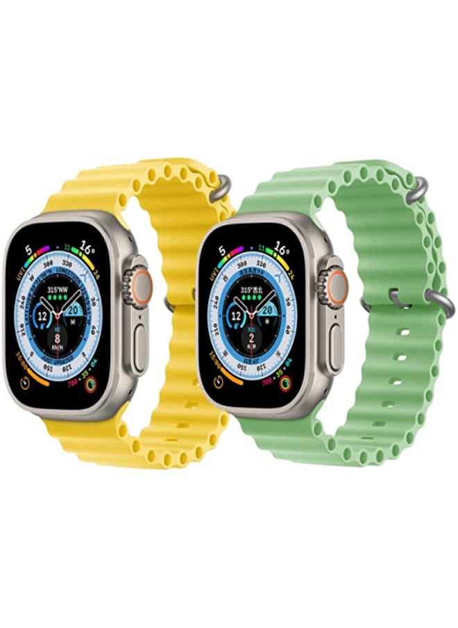 vesus - Silicone Ocean Band Strap Yellow Silicone Ocean Band Strap Mint Green Set of 2 for Apple Watch Ultra 8 49mm - Image 1