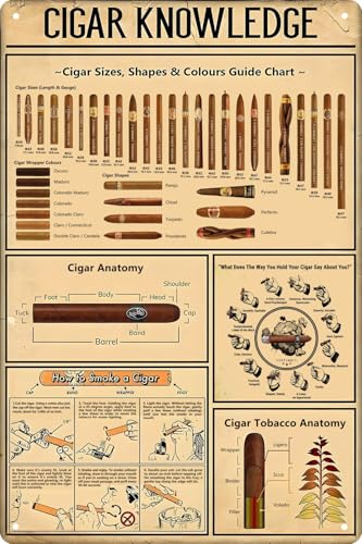 CSWLJS Cigar Quote Wall Decor Vintage Art Poster Plaque Cigar Knowledge Metal Poster Plaques for Home Living Room Kitchen Cafe Bar Garage Wall Decor 8x12 in - Image 1
