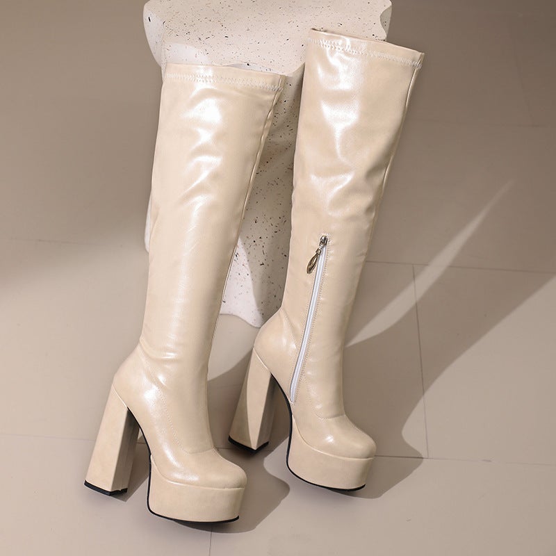 Water Platform Thick Heel High Heel Boots High Heel Knight Boots Thin Boots But Knee Long Boots 40-46 Plus Size - Image 1