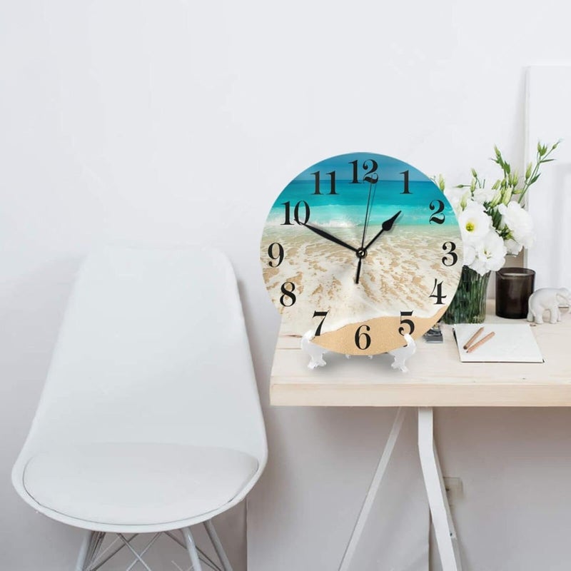 Abucaky Ocean Beach Summer Theme Wall Clock Battery Operated Silent Round Clock Wall Decor for Home Office School, 12 Inch - Image 3