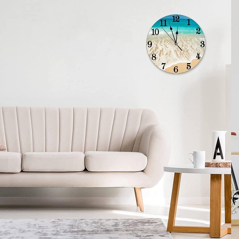 Abucaky Ocean Beach Summer Theme Wall Clock Battery Operated Silent Round Clock Wall Decor for Home Office School, 12 Inch - Image 2