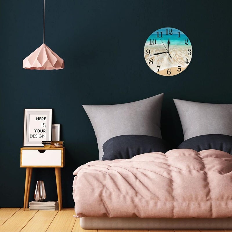 Abucaky Ocean Beach Summer Theme Wall Clock Battery Operated Silent Round Clock Wall Decor for Home Office School, 12 Inch - Image 5