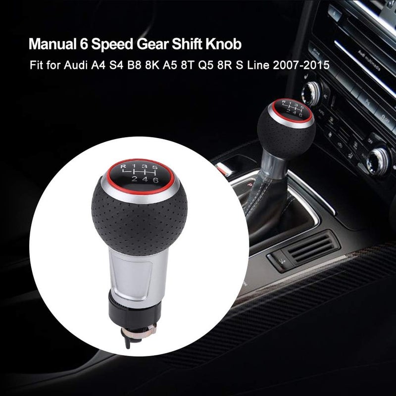 woobles 6 Speed Shift Knob Car Manual Gear Stick Shifter Head for A4 S4 B8 8K A5 8T Q5 8R for S LINE 2007-2015 (Red) Red - Image 3