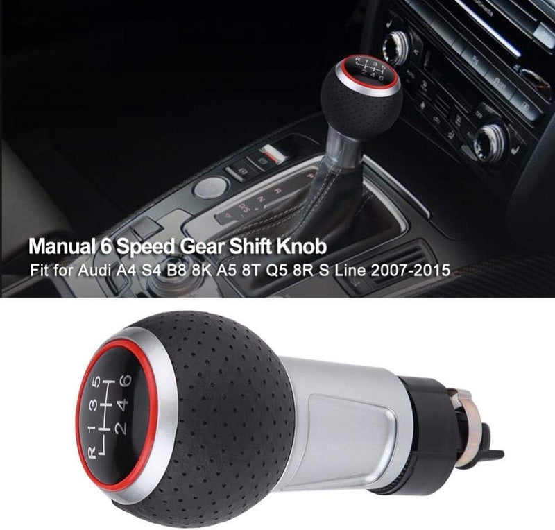 woobles 6 Speed Shift Knob Car Manual Gear Stick Shifter Head for A4 S4 B8 8K A5 8T Q5 8R for S LINE 2007-2015 (Red) Red - Image 5