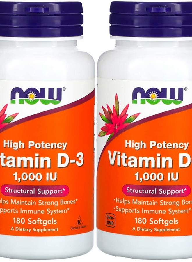 Now Foods - Vitamin D3-1000iu (180 softgels) 2 PACK - Image 1
