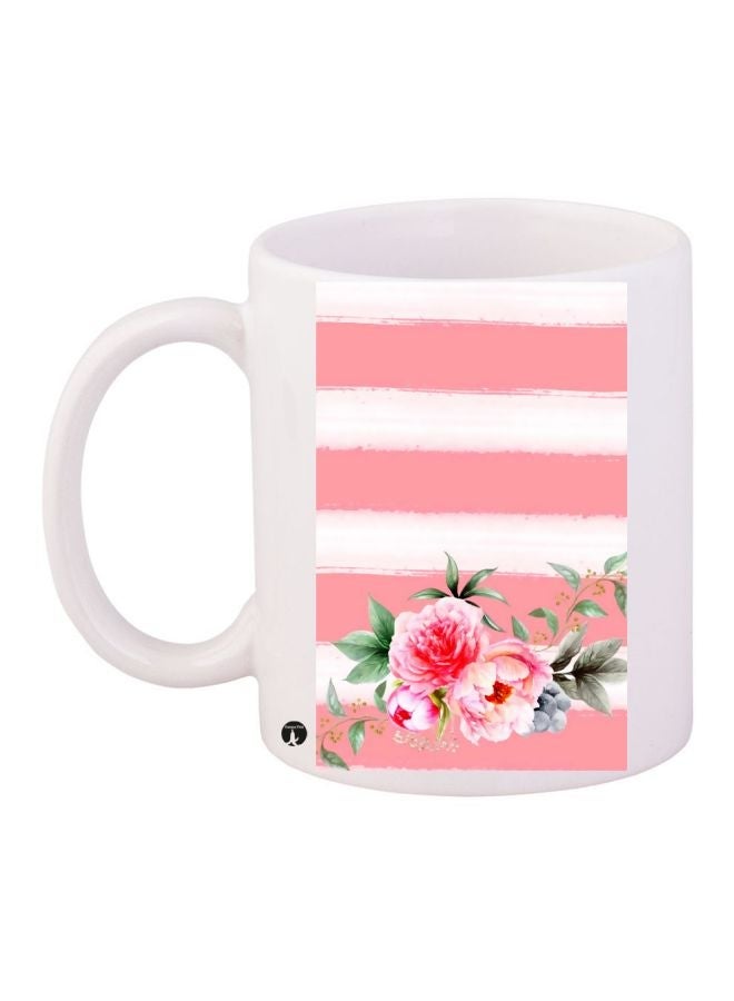 Floral Printed Coffee Mug White/Pink/Green 11ounce