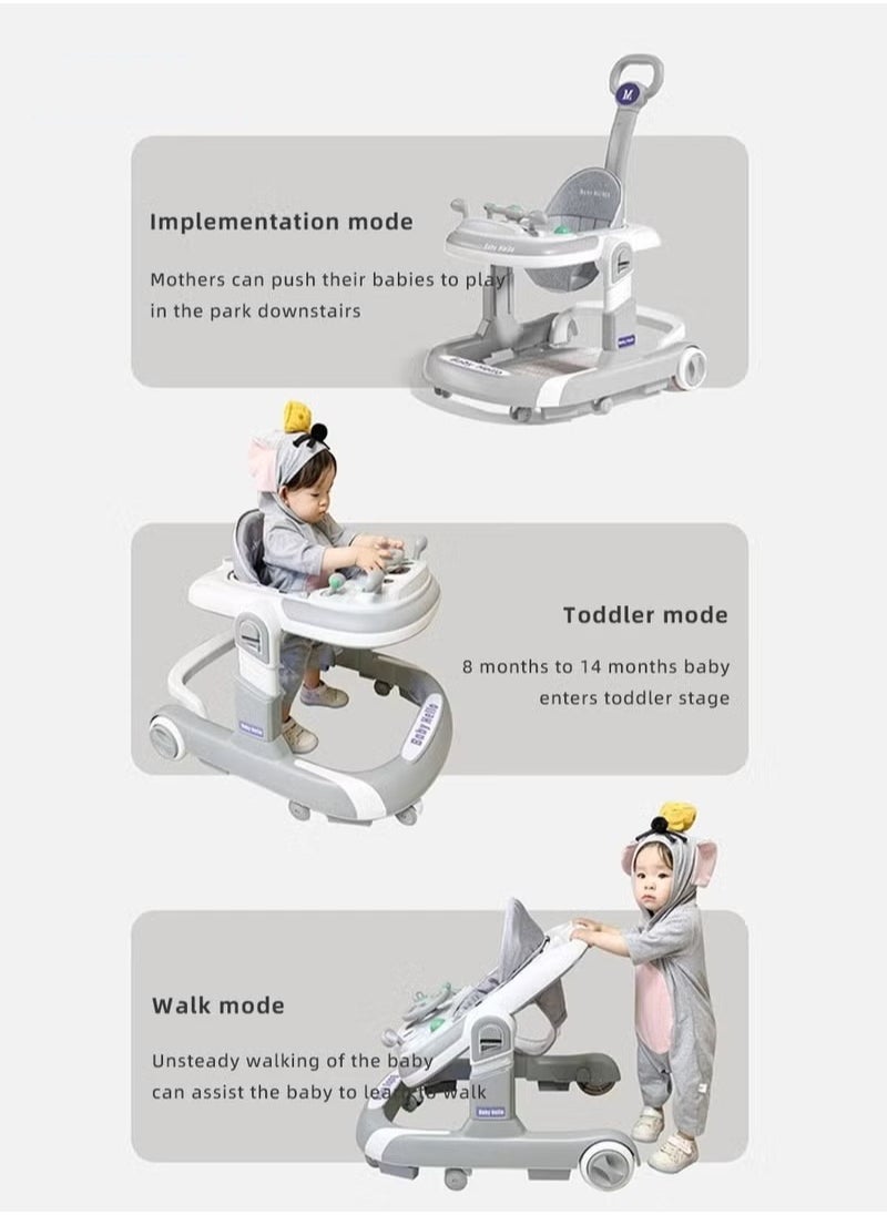 MIXDE - 3In1 Infants Baby Walker With Parent Push Handle, Adjustable Height, Big Comfortable Seat Cushion, Detachable Trampoline Mat - Image 1