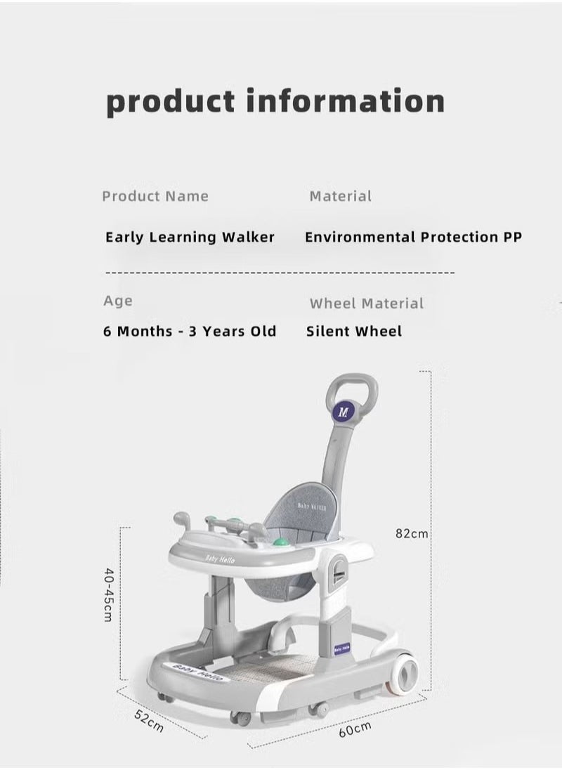 MIXDE - 3In1 Infants Baby Walker With Parent Push Handle, Adjustable Height, Big Comfortable Seat Cushion, Detachable Trampoline Mat - Image 1