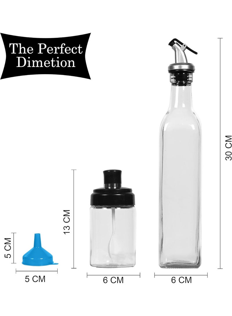 5 Piece Kitchen Spice and Oil Set (3 Spice Jars and 2 Oil Jars) - Oil Sprayer - Oil Spray Bottle - Vinegar and Oil Dispenser - Oil Dispenser Bottle - Oil Dispenser and Spice Bottles - Glass Jars for Salt, Spices, Pickles - Spice Jar - Oil Sprayers and Spice Jars - Glass Dispensers Made of High Quality Materials for Kitchen - Modern Glass Oil Dispenser with Wide Mouth for Easy Refilling and Cleaning  - Image 3