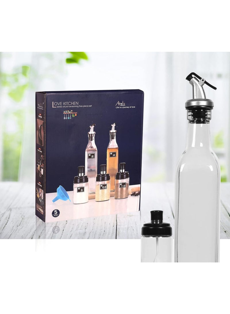 5 Piece Kitchen Spice and Oil Set (3 Spice Jars and 2 Oil Jars) - Oil Sprayer - Oil Spray Bottle - Vinegar and Oil Dispenser - Oil Dispenser Bottle - Oil Dispenser and Spice Bottles - Glass Jars for Salt, Spices, Pickles - Spice Jar - Oil Sprayers and Spice Jars - Glass Dispensers Made of High Quality Materials for Kitchen - Modern Glass Oil Dispenser with Wide Mouth for Easy Refilling and Cleaning  - Image 5