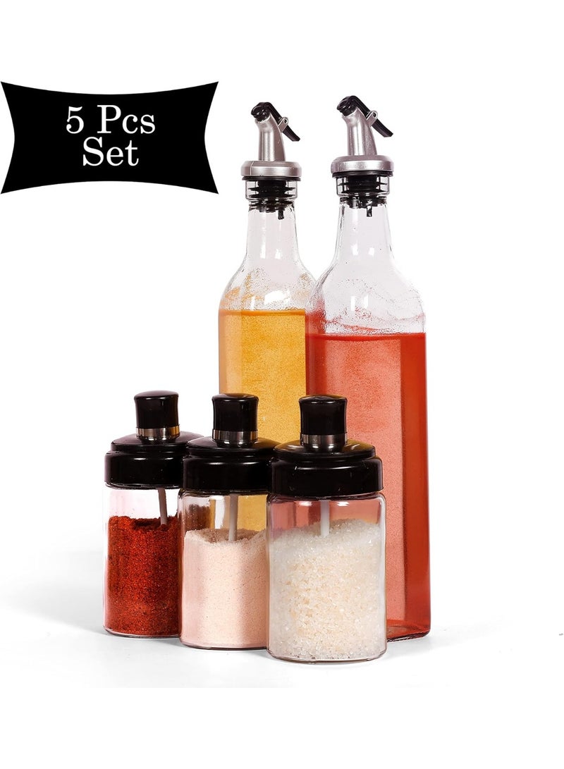 5 Piece Kitchen Spice and Oil Set (3 Spice Jars and 2 Oil Jars) - Oil Sprayer - Oil Spray Bottle - Vinegar and Oil Dispenser - Oil Dispenser Bottle - Oil Dispenser and Spice Bottles - Glass Jars for Salt, Spices, Pickles - Spice Jar - Oil Sprayers and Spice Jars - Glass Dispensers Made of High Quality Materials for Kitchen - Modern Glass Oil Dispenser with Wide Mouth for Easy Refilling and Cleaning  - Image 4