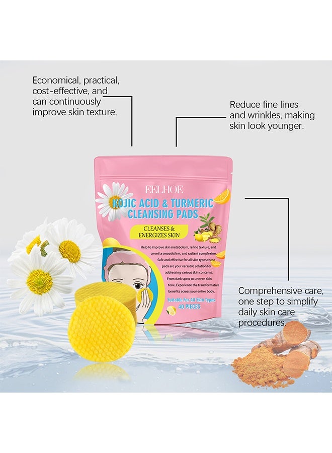إيلهو وسادات تنظيف بحمض الكوجيك والكركم - للبقع الداكنة وحب الشباب، مقشر وزيوت، تحسين مظهر البشرة الباهت وتعزيز إشراقة البشرة، 40 قطعة - Image 2