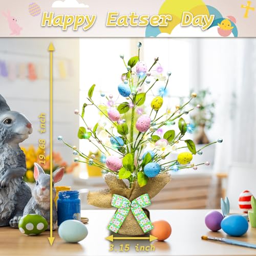 Kenburg Lighted Easter Decorations 20 Egg Tree for Tabletop Decor Timer Egg Tree Ornaments Easter Artificial Tree for Centerpiece Table Indoor Outdoor Spring Home Decorations - Image 3