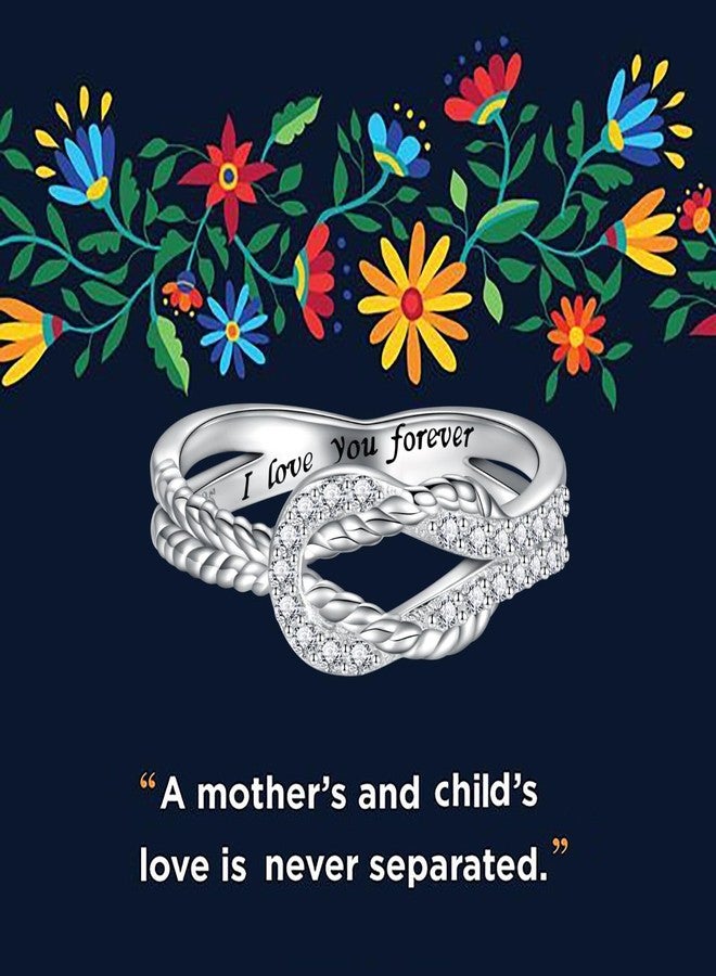 MANBU Sterling Silver Mother Daughter Ring: Engraved "I Love You Forever" Square Knot Ring Jewelry Gift from Mom to Daughter - Image 2