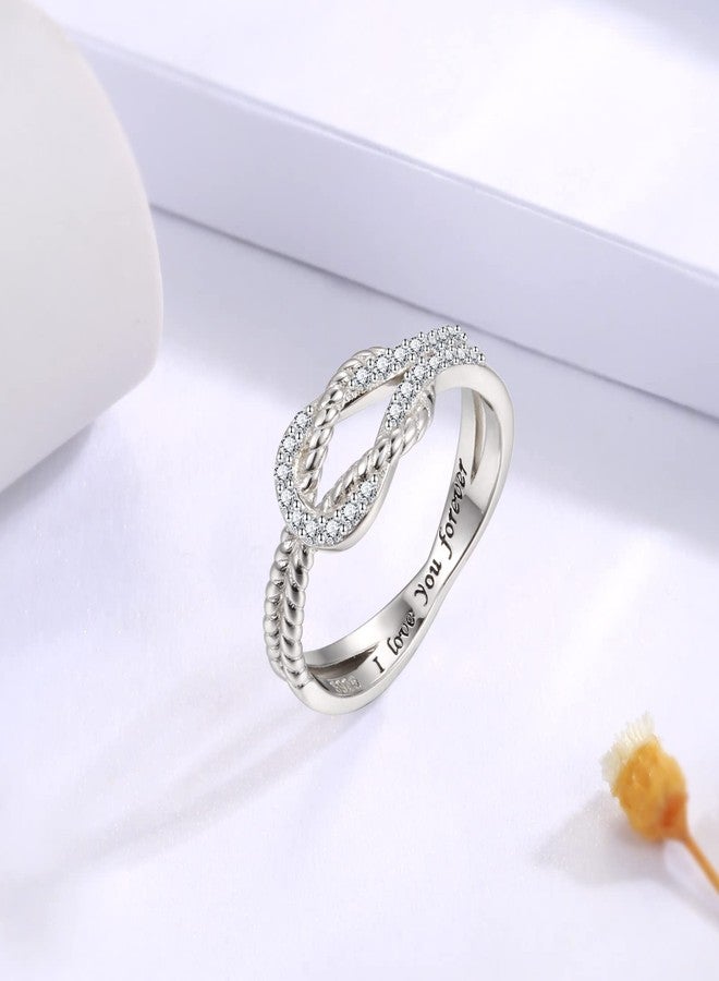 MANBU Sterling Silver Mother Daughter Ring: Engraved "I Love You Forever" Square Knot Ring Jewelry Gift from Mom to Daughter - Image 5