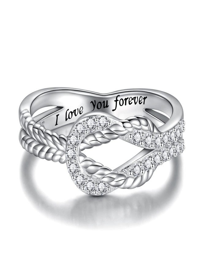 MANBU Sterling Silver Mother Daughter Ring: Engraved "I Love You Forever" Square Knot Ring Jewelry Gift from Mom to Daughter - Image 1