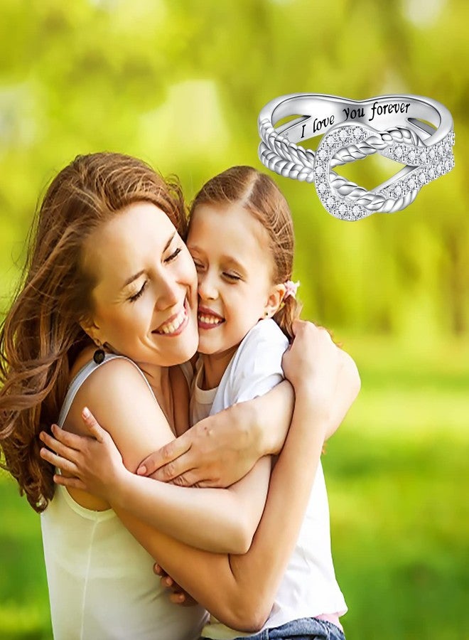 MANBU Sterling Silver Mother Daughter Ring: Engraved "I Love You Forever" Square Knot Ring Jewelry Gift from Mom to Daughter - Image 3