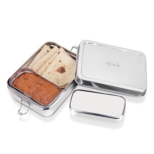 inKitch Stainless Steel Square Tiffin Box for Kids & Office | 650ML Rectangle Lunch Box with Inner Box & Locking Clip | Leak-Proof Steel Tiffin for School, College & Work | Durable & Food Safe - Image 4