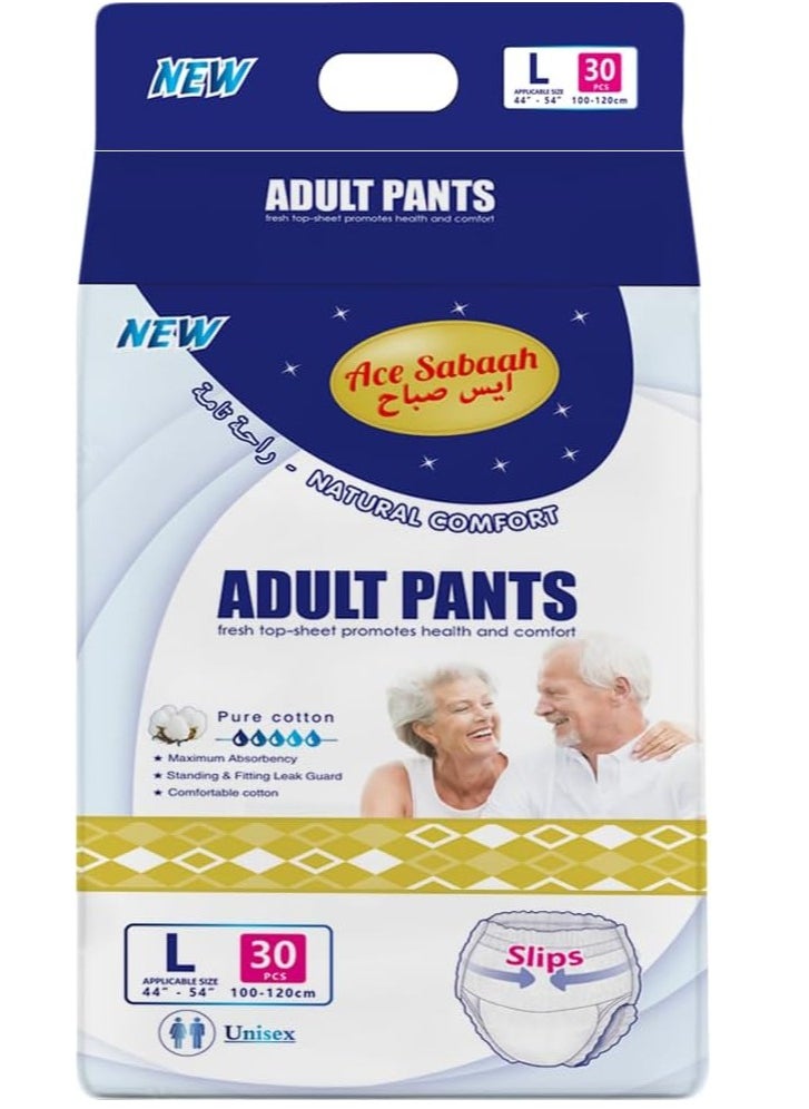 Ace Sabaah Maximum Absorbency Adult Pants Diapers Soft Large Waist 100-120cm Pack Of 30 Size 44-54 Inch  - Image 1