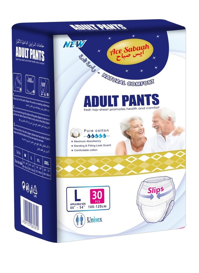 Ace Sabaah Maximum Absorbency Adult Pants Diapers Soft Large Waist 100-120cm Pack Of 30 Size 44-54 Inch  - Image 2