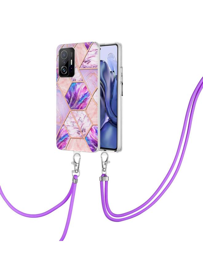 The Bros Case For Xiaomi Mi 11T / Mi 11T Pro Electroplating Splicing Marble TPU Phone Case with Lanyard
