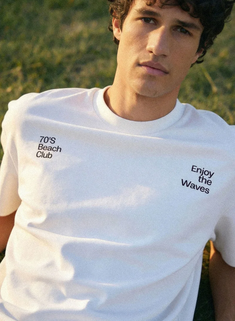 دينيس لينغو White 100% Cotton Printed Regular Fit T-Shirt For Men