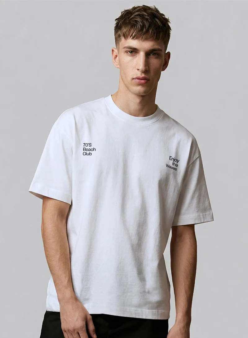 دينيس لينغو White 100% Cotton Printed Regular Fit T-Shirt For Men