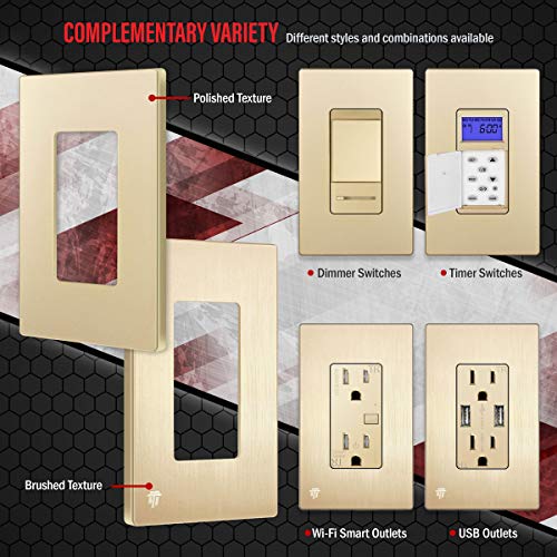 ENERLITES Elite Series Screwless Decorator Wall Plate Child Safe Outlet Cover, Gloss Finish, Size 1-Gang 4.68" H x 2.93" L, Unbreakable Polycarbonate Thermoplastic, SI8831-GD, Gold - Image 5