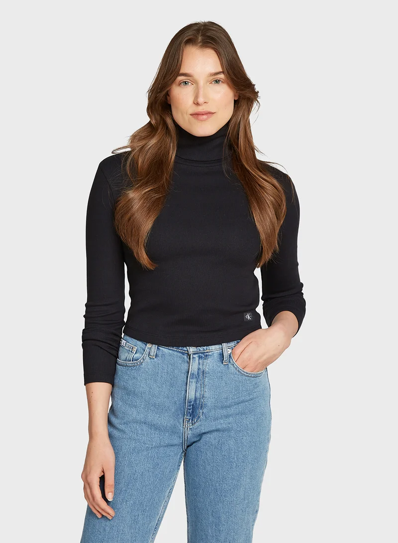 كالفن كلاين جينز Woven Label Rib Rollneck