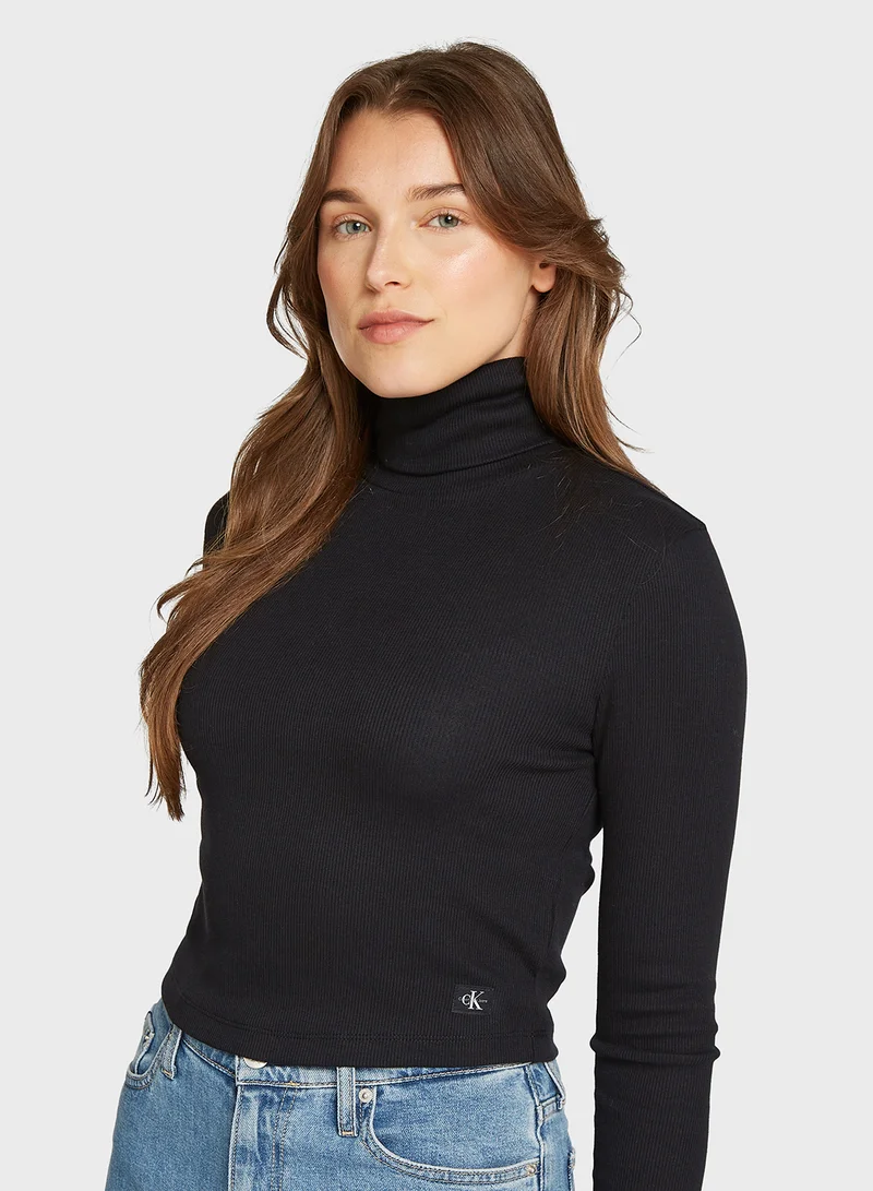 كالفن كلاين جينز Woven Label Rib Rollneck