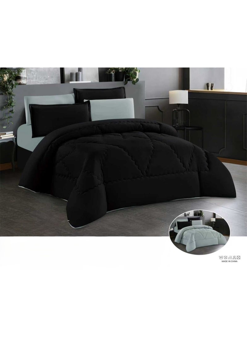 HOOR This double-sided summer bed set (6 pieces) features a modern design and geometric quilted stitching, giving it an elegant hotel look. It includes: 1 comforter (240*260cm), 1 fitted sheet (200*200cm), and 4 pillowcases (50*75cm). - Image 1