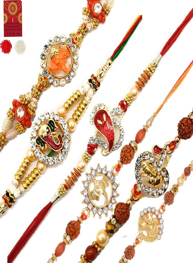 Poorak Rakhi Ganesha Collection Pack of 6 Stone Ganesha Rakhi for Brother