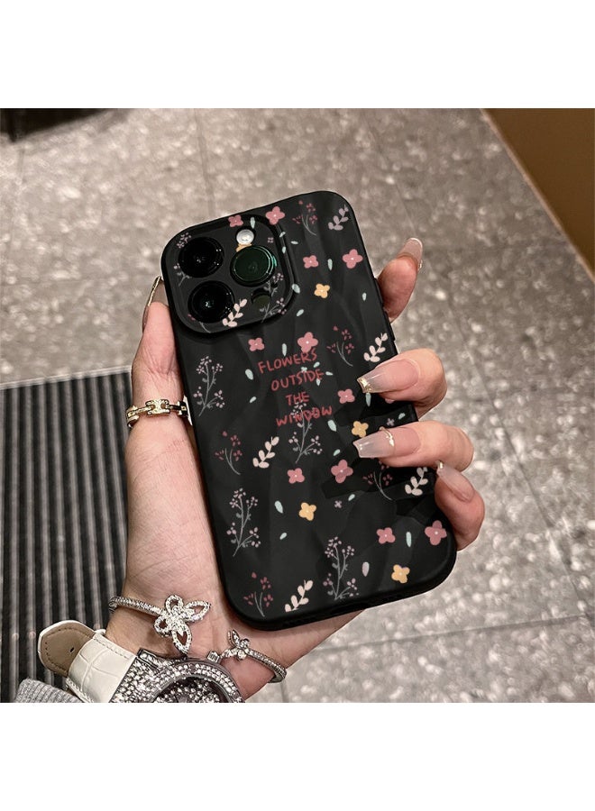 NIBEMINENT English Floral Pattern Protective TPU Case Cover For iPhone 16 Pro, Black