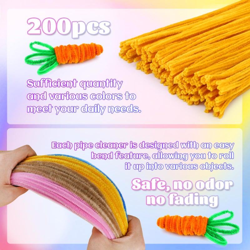 LOKUNN Pipe Cleaners, 200 Pcs Yellow Pipe Cleaners Craft Set, Solid Color Chenille Stems, DIY Arts and Crafts with Adhesive Eyes and Storage Box, Christmas Mother's Day Decoration Art Supplies - Image 3