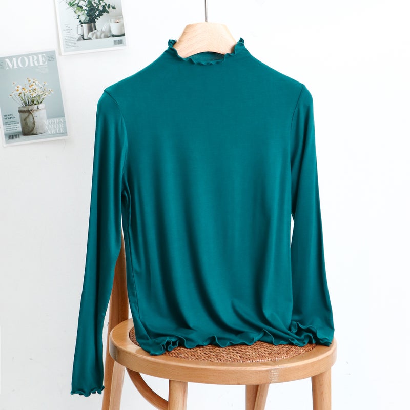 2025 Spring and Autumn New Modal Half Turtle Collar Thin Fungus Long Sleeve T-Shirt Women's Slim Mask Bottoming Shirt - Image 1
