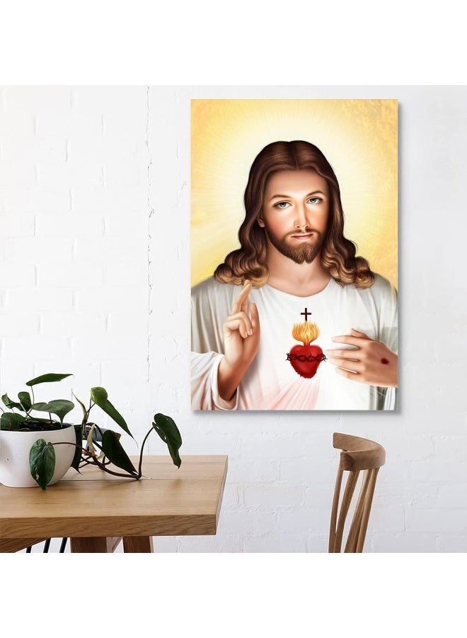 FireDeer Catholic Jesus Poster Print On Canvas Painting Christian God Pictures for Living Room No Frame (Sacred Heart of Jesus-5, 20x30inch) - Image 3