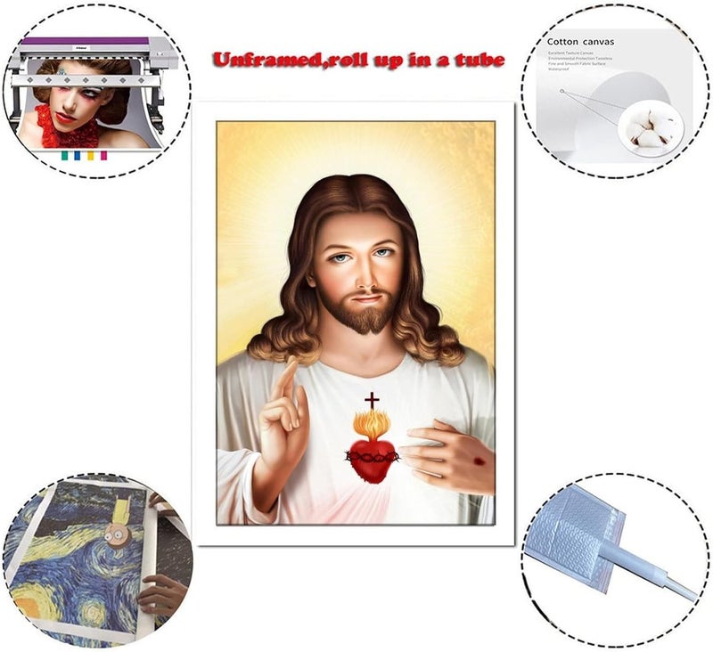 FireDeer Catholic Jesus Poster Print On Canvas Painting Christian God Pictures for Living Room No Frame (Sacred Heart of Jesus-5, 20x30inch) - Image 2