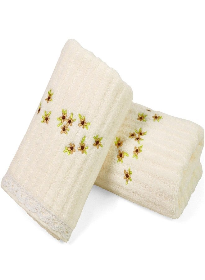 Jacquotha Floral Hand Towels Set of 2 - Quick Dry Soft Cute Bathroom Kitchen Towels, Summer & Spring Decor, 13x29 Inches, Cream - Image 1