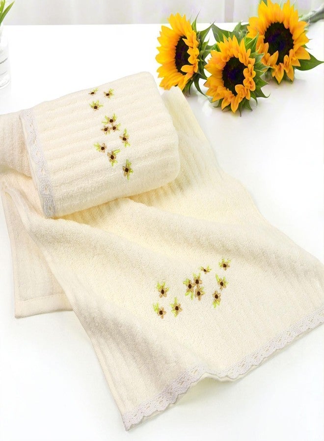 Jacquotha Floral Hand Towels Set of 2 - Quick Dry Soft Cute Bathroom Kitchen Towels, Summer & Spring Decor, 13x29 Inches, Cream - Image 2