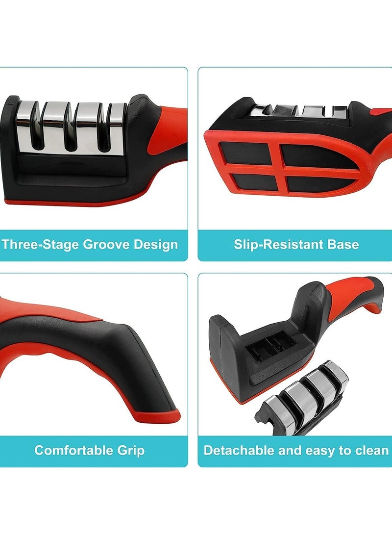 كاسابيلا دى براند مبراة سكاكين احترافية - أداة شحذ يدوية ثلاثية المراحل بقاعدة مانعة للانزلاق ومقبض مريح، تُرمم وتُشحذ وتُلمّع سكاكين المطبخ والمقصات والشفرات المسننة - Image 2