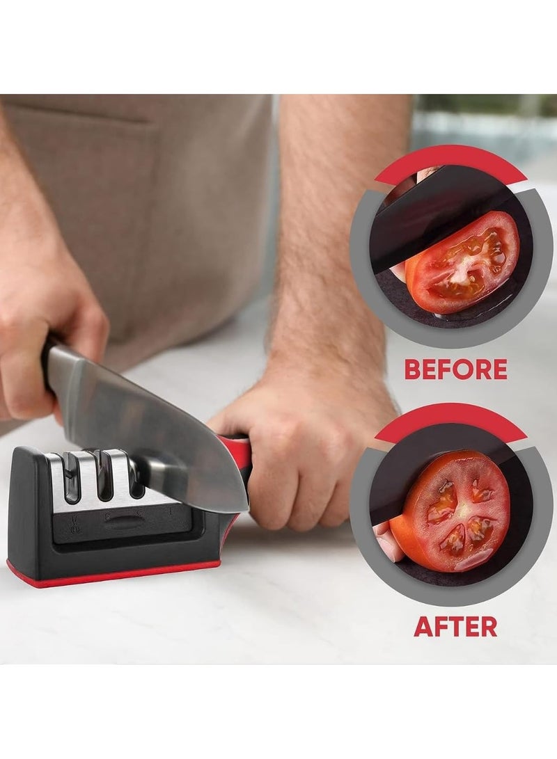 كاسابيلا دى براند مبراة سكاكين احترافية - أداة شحذ يدوية ثلاثية المراحل بقاعدة مانعة للانزلاق ومقبض مريح، تُرمم وتُشحذ وتُلمّع سكاكين المطبخ والمقصات والشفرات المسننة - Image 5