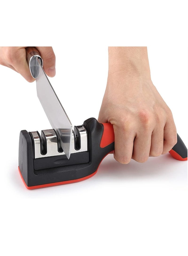 كاسابيلا دى براند مبراة سكاكين احترافية - أداة شحذ يدوية ثلاثية المراحل بقاعدة مانعة للانزلاق ومقبض مريح، تُرمم وتُشحذ وتُلمّع سكاكين المطبخ والمقصات والشفرات المسننة - Image 1