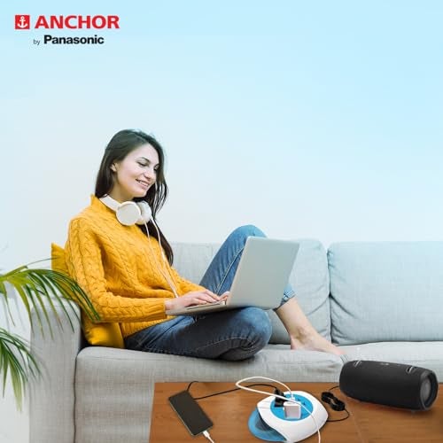 Anchor by Panasonic 6A 2 Pin Felx Box with 4 Mtr Cord | Universal Socket Switch Board With Indicator (Blue & White) - Image 5