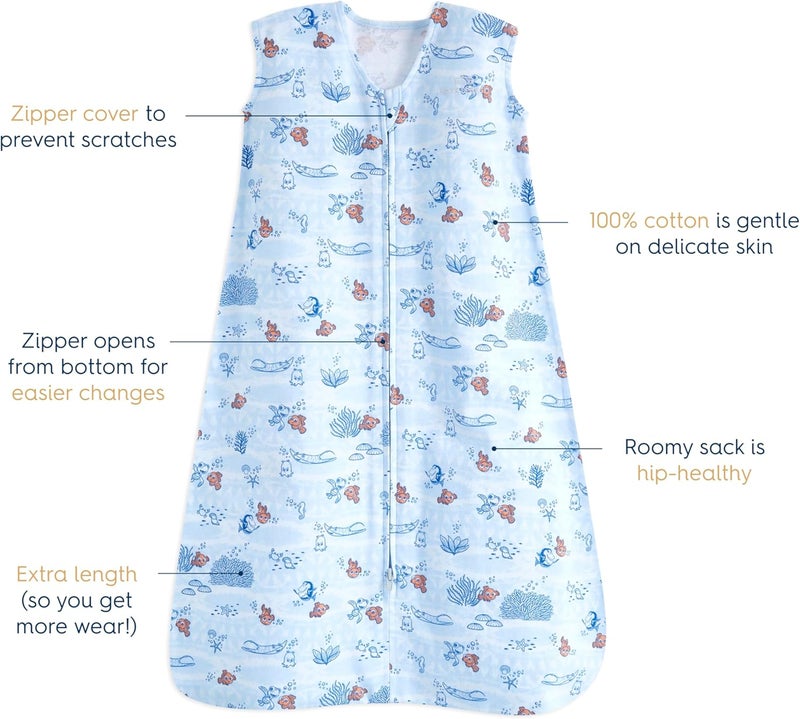 هالو كيس نوم ، بطانية قابلة للارتداء من القطن 100%، حقيبة نوم للانتقال من اللف، معامل العزل الحراري 0.5، تصميم صبغة رباط نيمو، مقاس متوسط، 6-12 شهرًا - Image 3